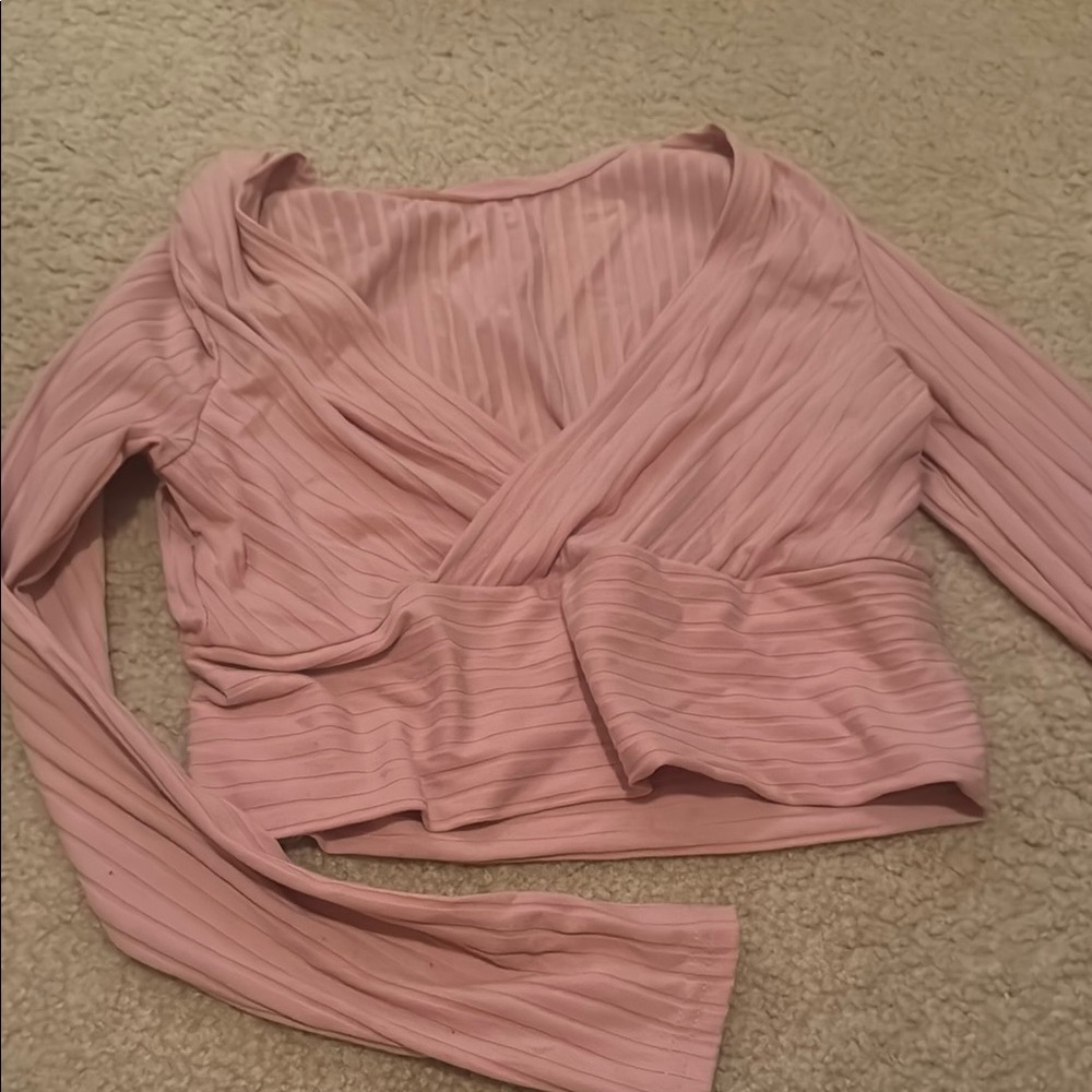 SHEIN Pink Ribbed Long Sleeve Blouse
